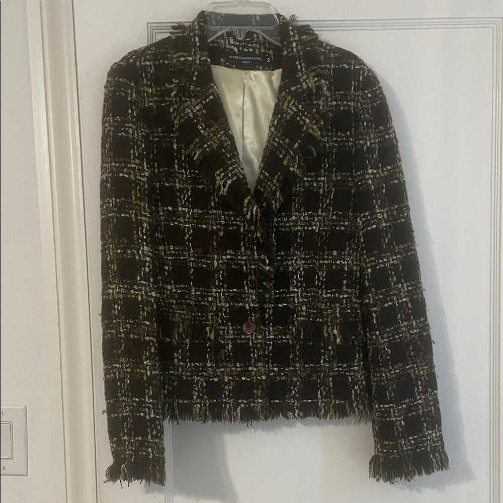 Chic Tweed Blazer in Black and Green